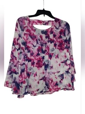 Jennifer Lopez Women’s Floral V-Neck Chiffon Blouse in Pink and Purple